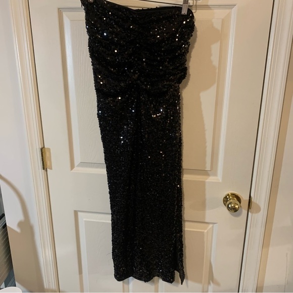 NWT PrettyLittleThing Black Sequin Ruched Waist Maxi Skirt - Picture 2 of 7